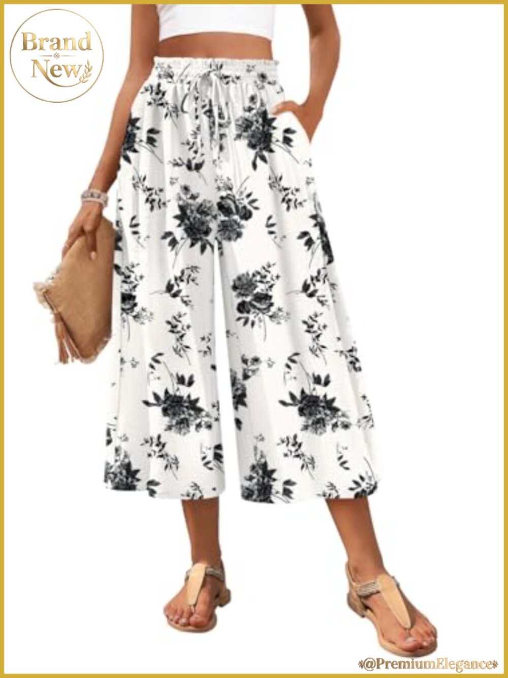 Wide Leg Palazzo Capri Pants with Pockets High Rise Casual Flowy Gaucho